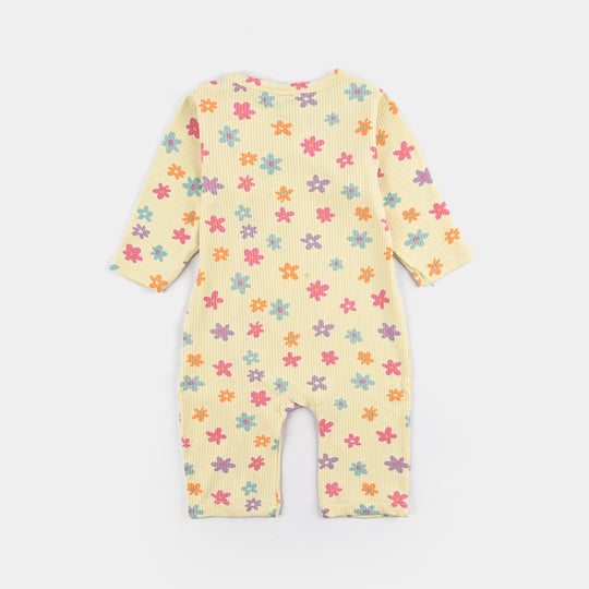 Infant Girls 2x1 Rib Romper FLOWERS - Lemon Drop