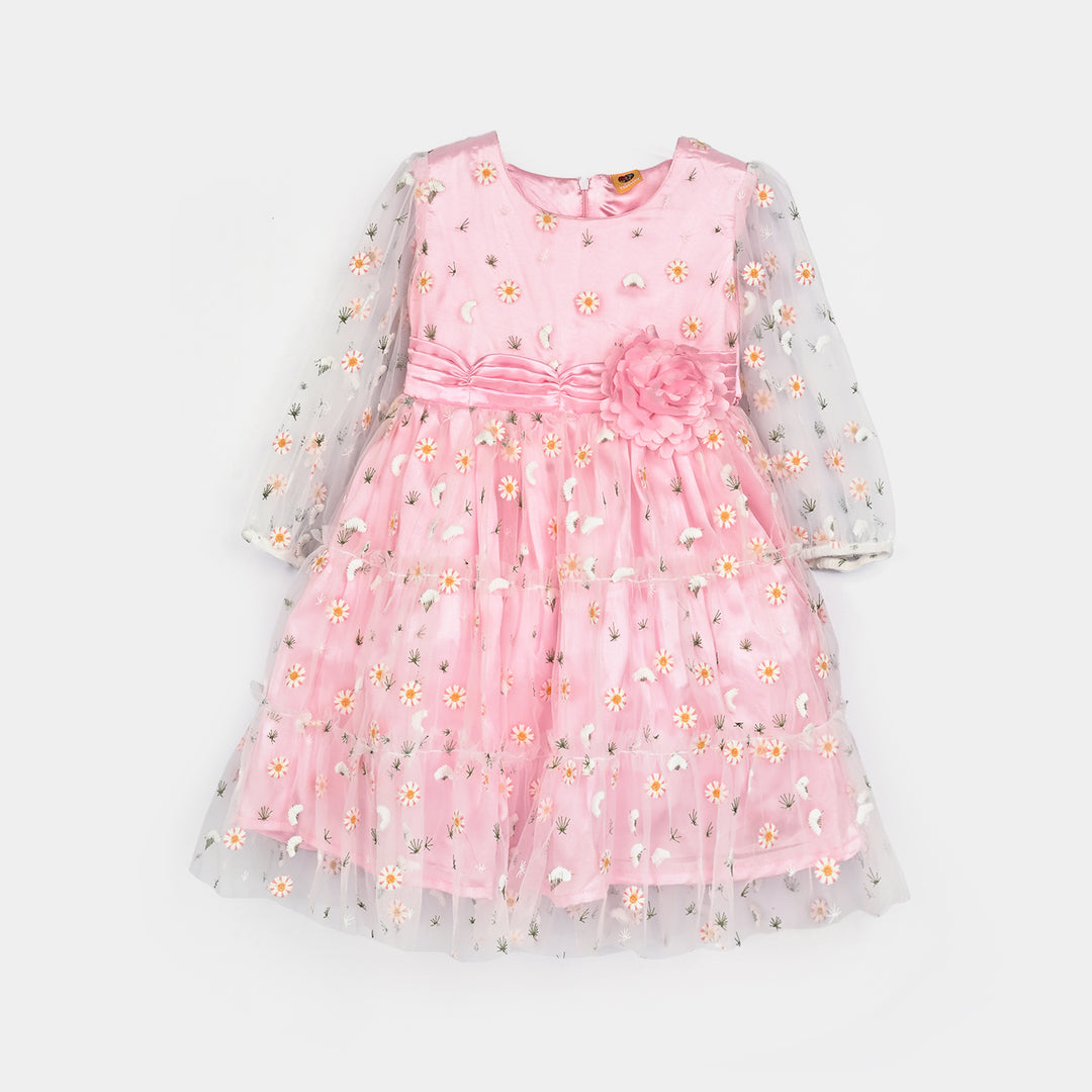 Girls Net Fancy Frock-Pretty - Lt Pink