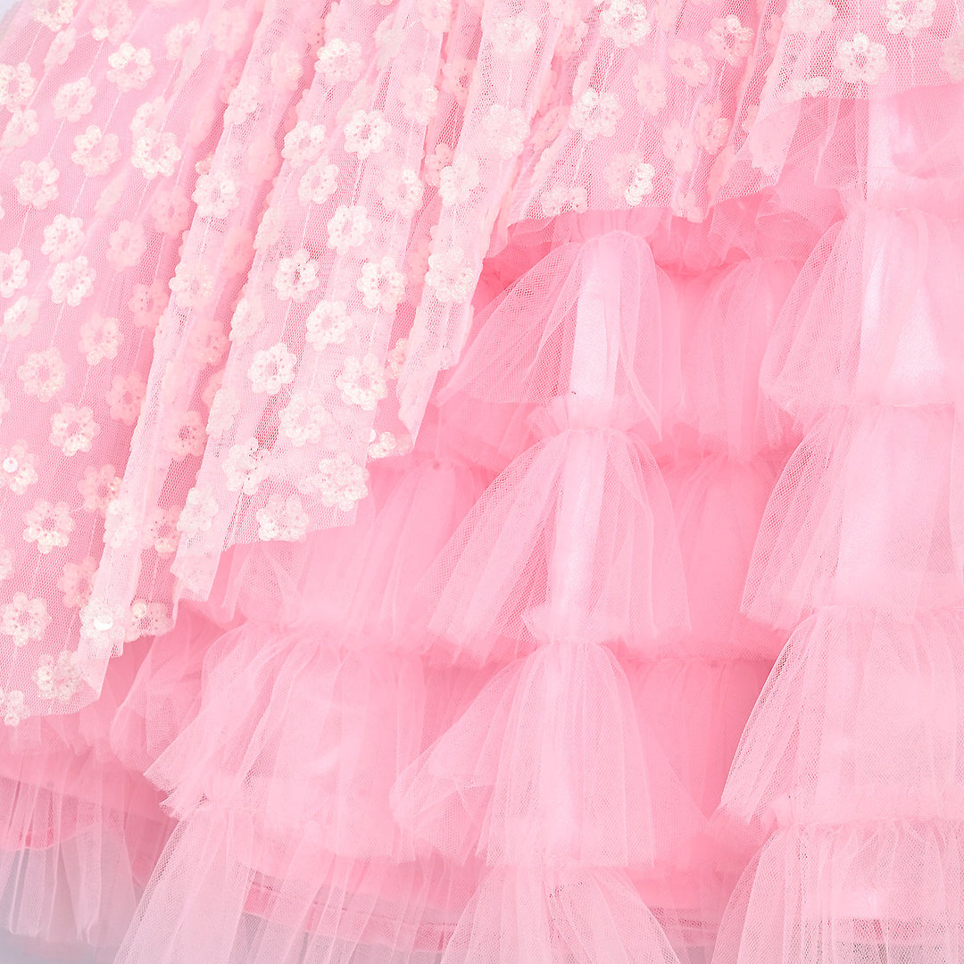 Girls Sequence Fancy Frock-Wonder - Light Pink