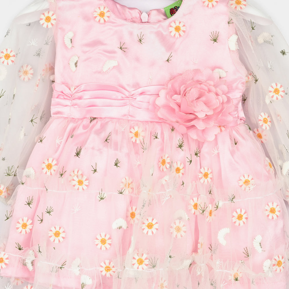 Infant Girls Net Fancy Frock-Pretty - Lt Pink