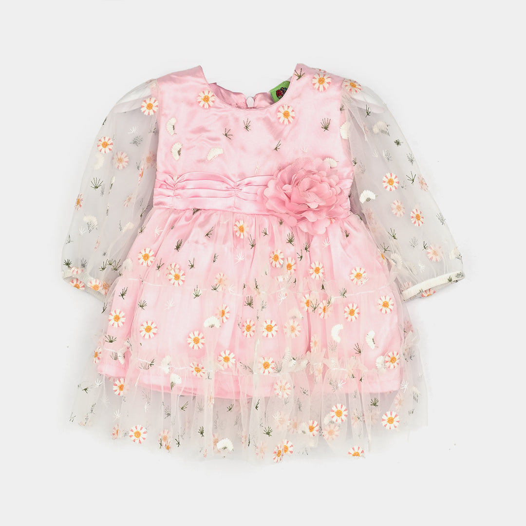 Infant Girls Net Fancy Frock-Pretty - Lt Pink