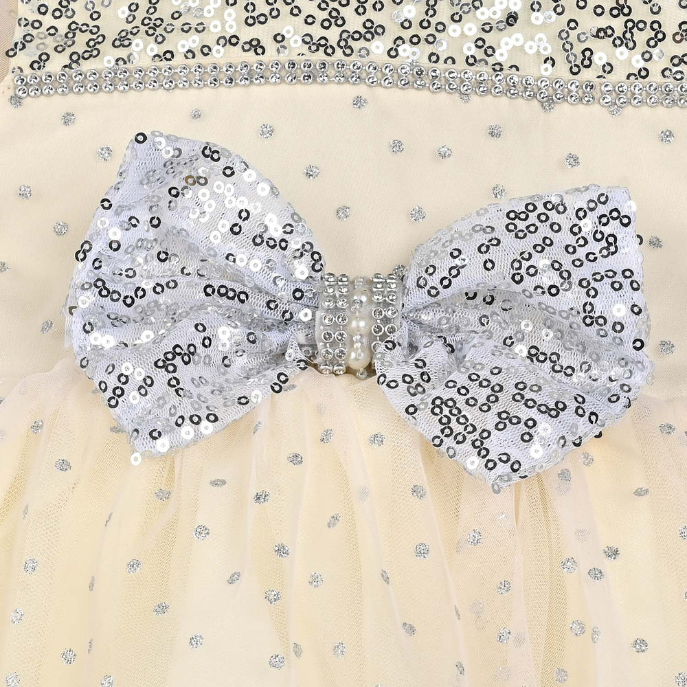 Infant Girls Organza Fancy Frock-Shimmer Polka-OFF White