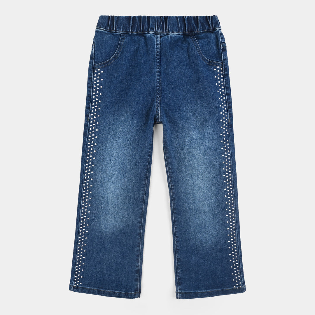 Girls Denim Stretch Jeggings Side Studs - Mid Blue