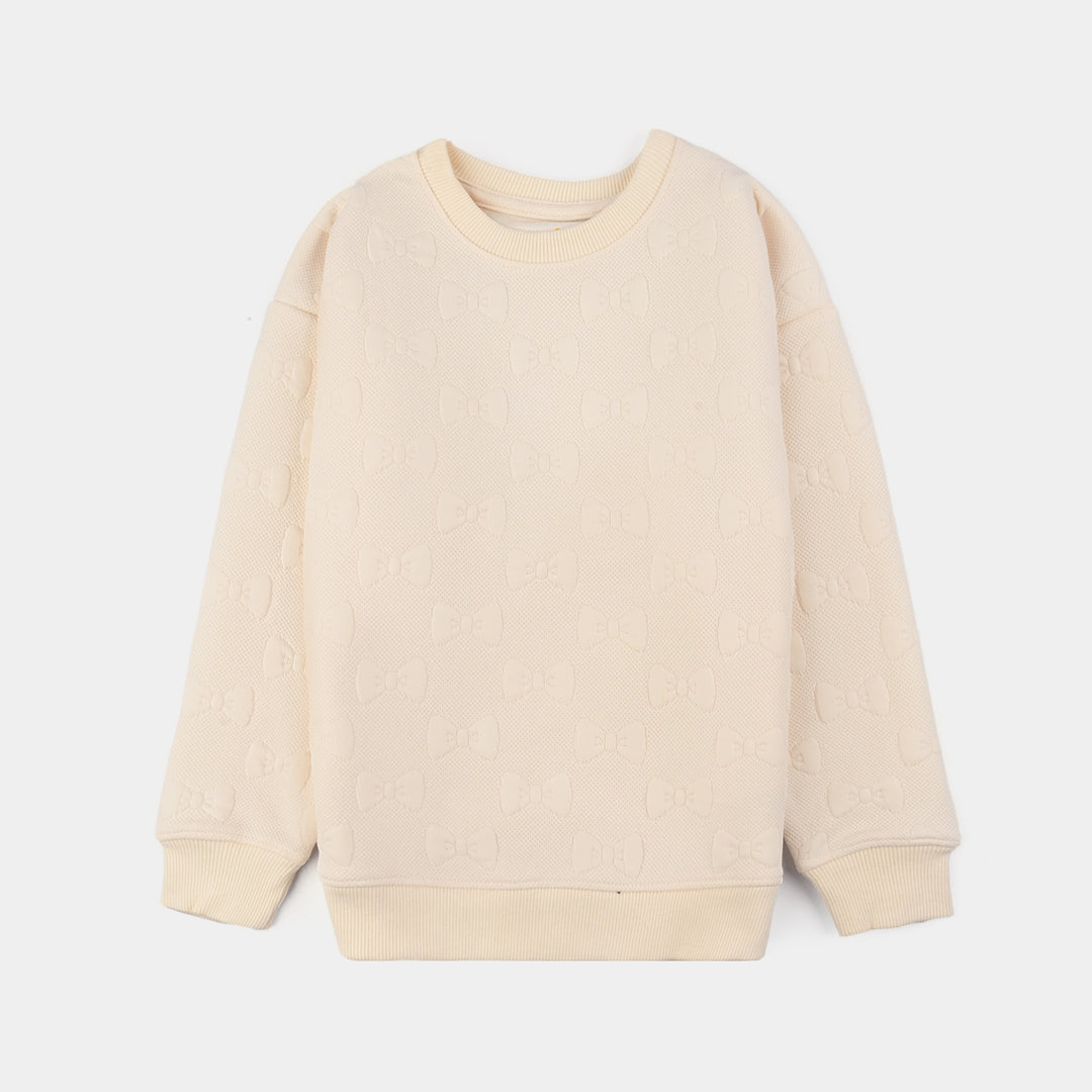 Girls Jacquard Sweatshirt EMBOSSED BOW 2- Off White
