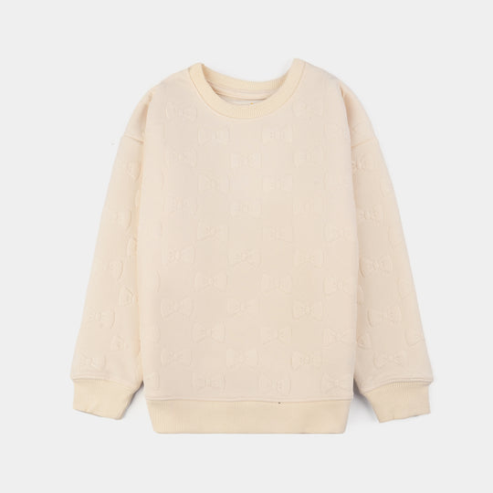 Girls Jacquard Sweatshirt EMBOSSED BOW 2- Off White