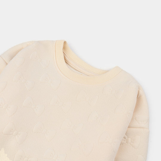 Girls Jacquard Sweatshirt EMBOSSED BOW 2- Off White