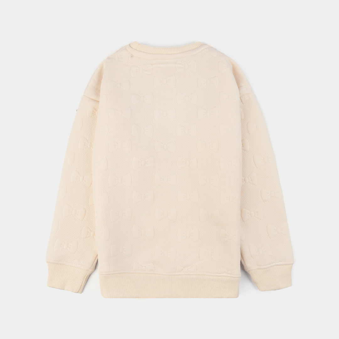 Girls Jacquard Sweatshirt EMBOSSED BOW 2- Off White