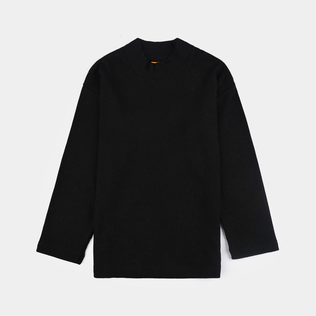 Girls 2x1 Rib Sweatshirt BLACK SHINE