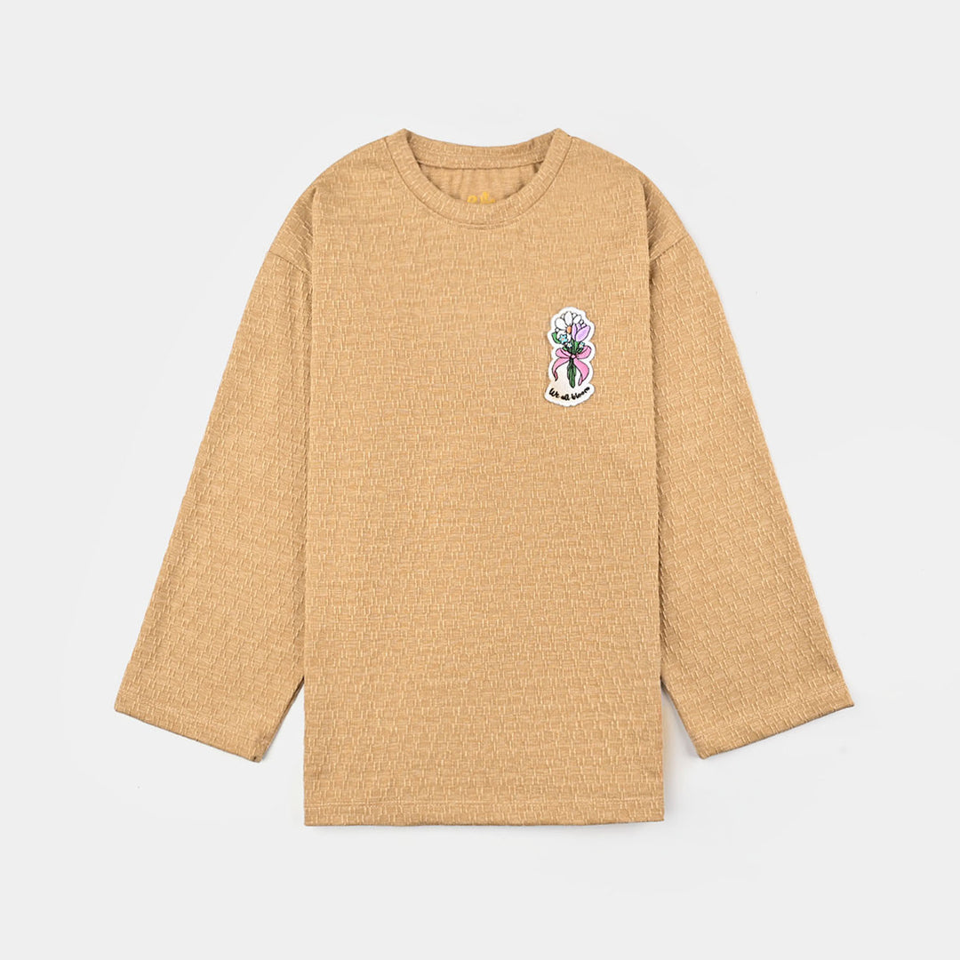 Girls Jacquard T-Shirt F/S WE ALL BLOOM-BROWN