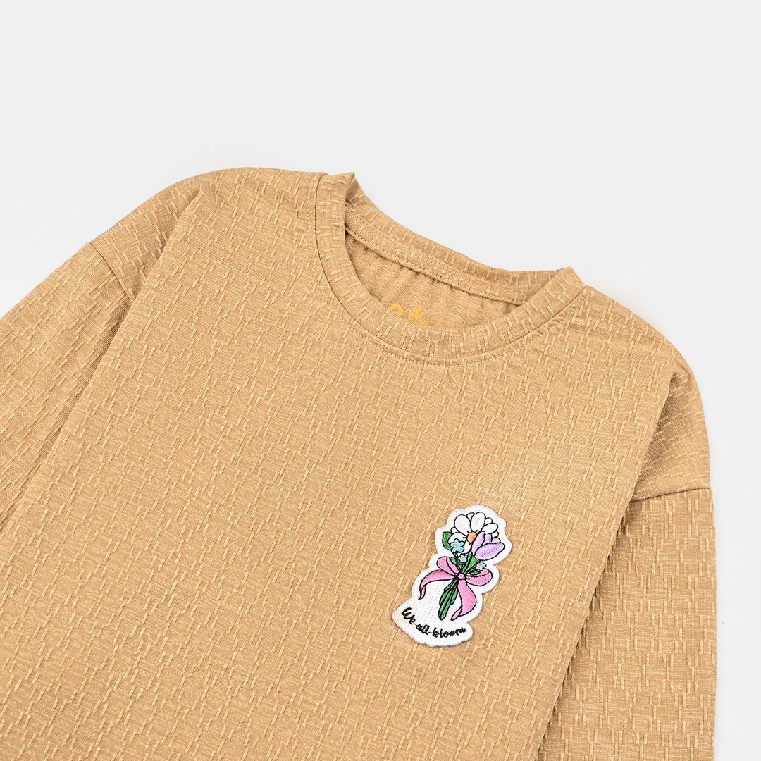 Girls Jacquard T-Shirt F/S WE ALL BLOOM-BROWN