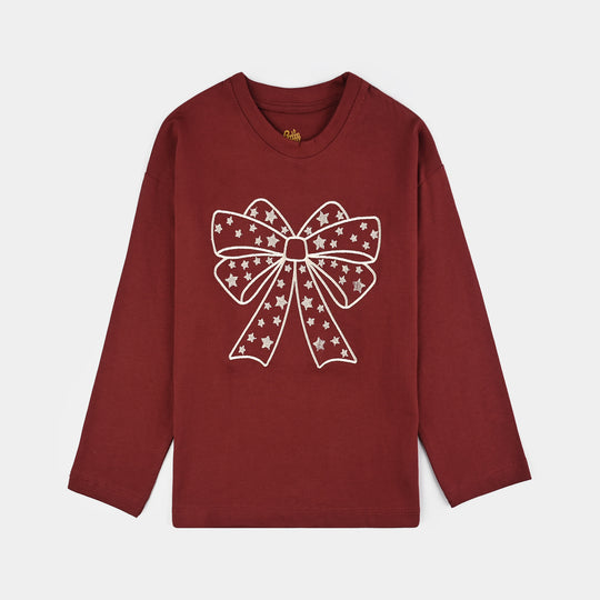 Girls Jersey/Terry T-Shirt F/S BOW-Red