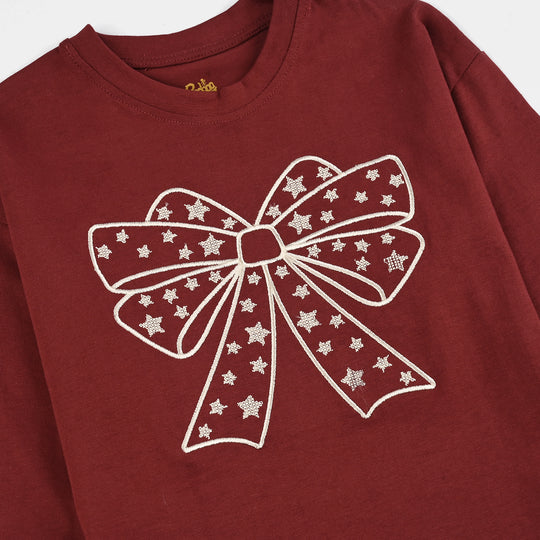 Girls Jersey/Terry T-Shirt F/S BOW-Red