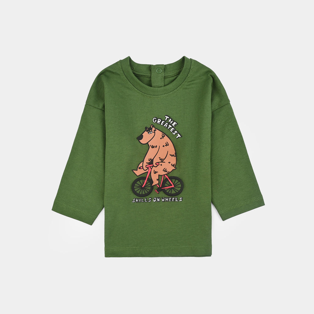 Infant Boys Jersey/Terry T-Shirt F/S SKILLS ON WHEEL BEAR-Olive Green