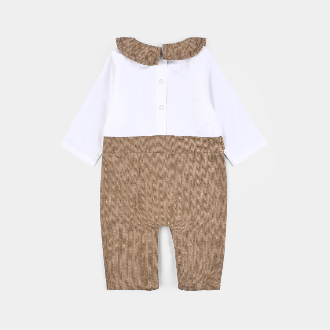 Infant Boys Flannel Woven Romper-Mini Me-BROWN