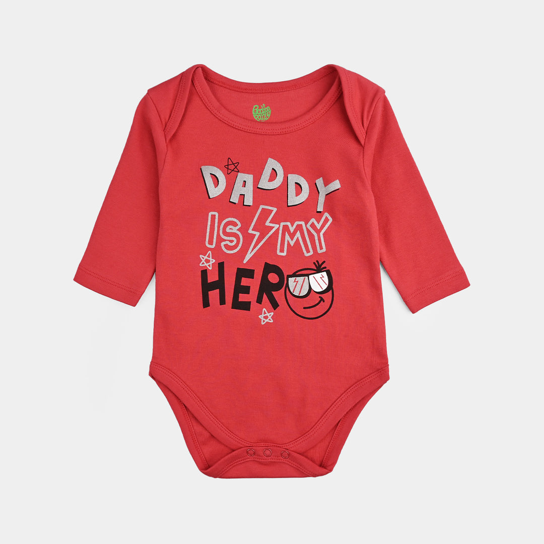 Infant Unisex Cotton Interlock Romper (DADDY IS MY HERO) - Red