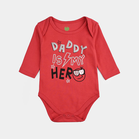 Infant Unisex Cotton Interlock Romper (DADDY IS MY HERO) - Red