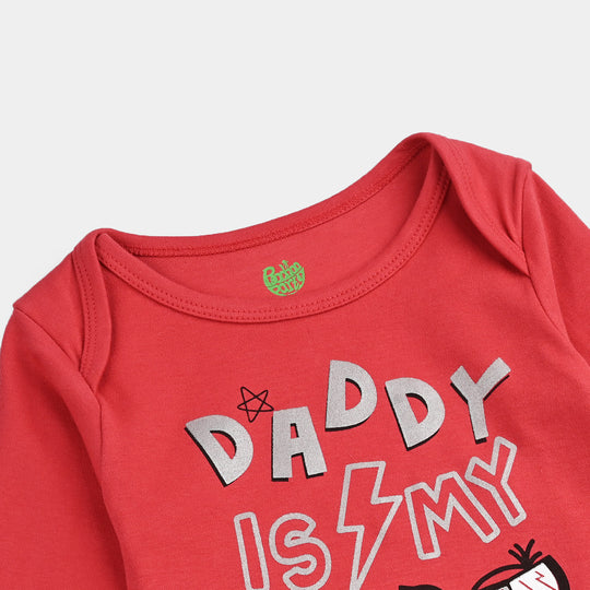 Infant Unisex Cotton Interlock Romper (DADDY IS MY HERO) - Red
