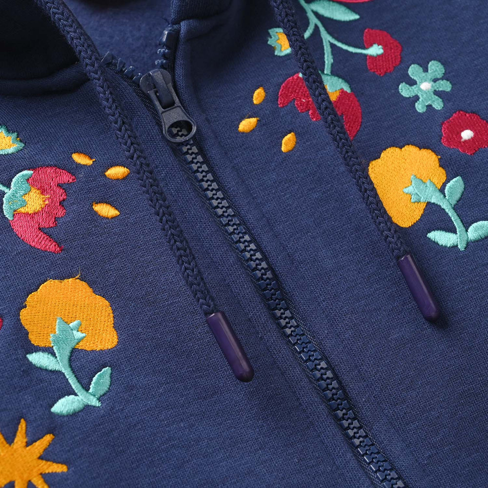 Girls Fleece Jacket Flowers - Navy