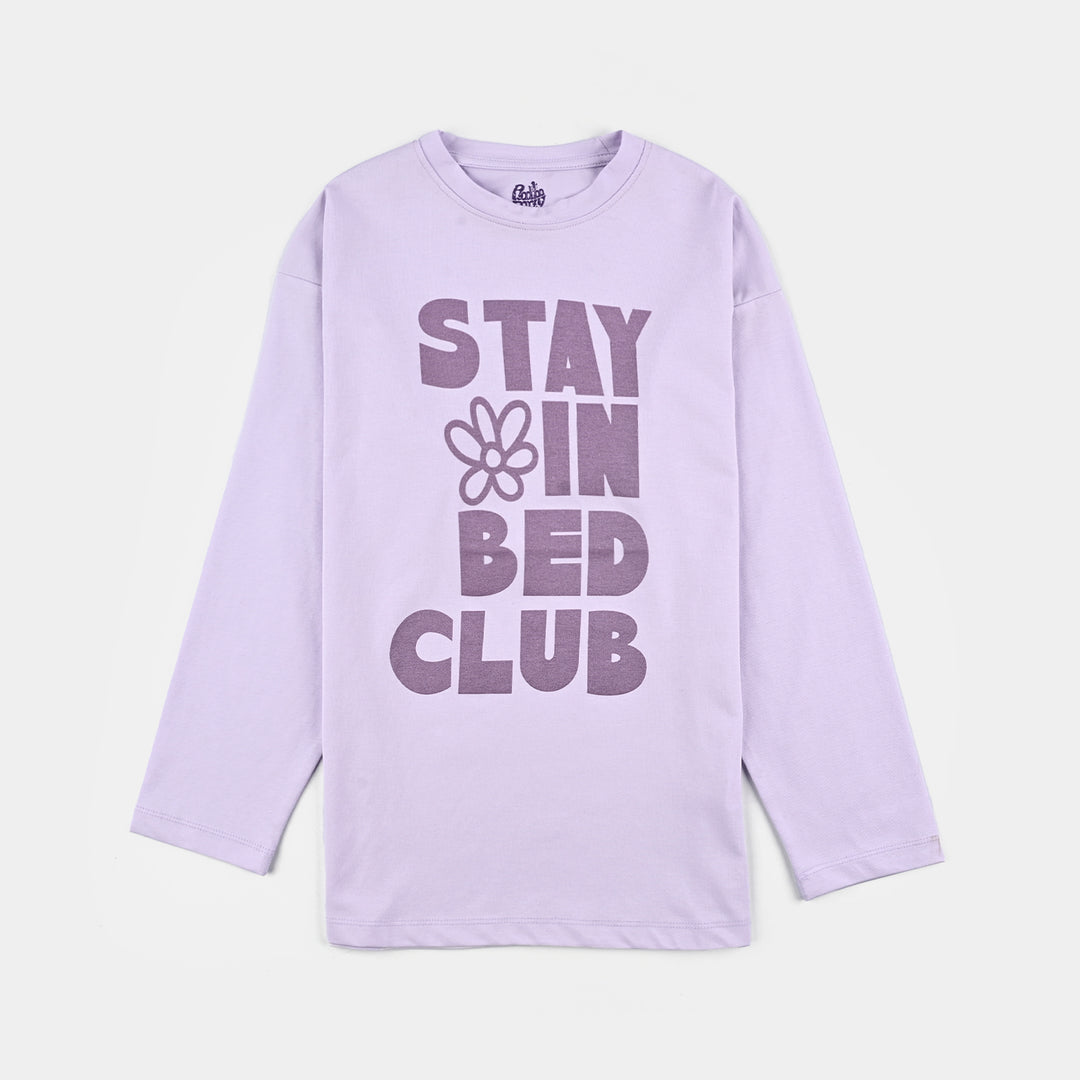 Girls Poly Cotton Jersey Night Suit - Purple