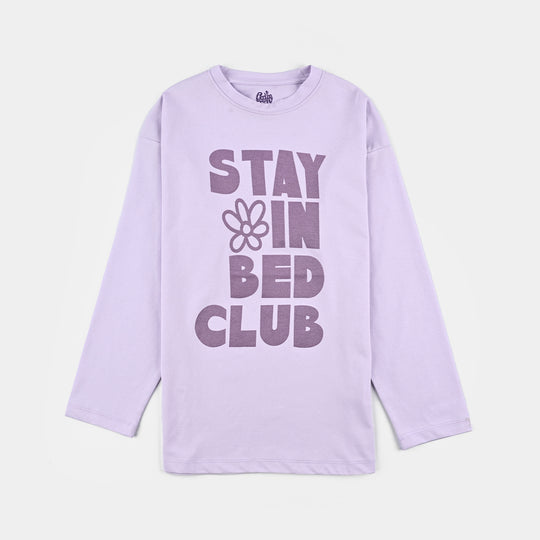 Girls Poly Cotton Jersey Night Suit - Purple