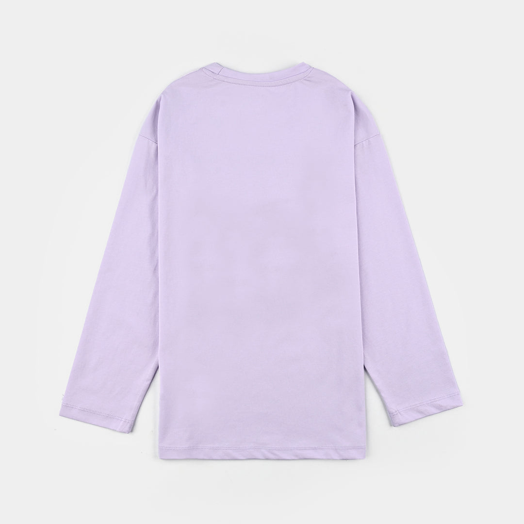Girls Poly Cotton Jersey Night Suit - Purple