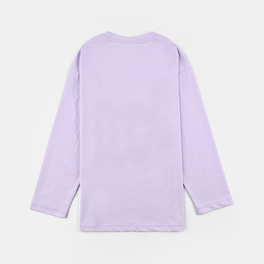 Girls Poly Cotton Jersey Night Suit - Purple