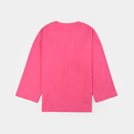 Girls Jacquard Jersey T-Shirt F/S BOWS-PINK