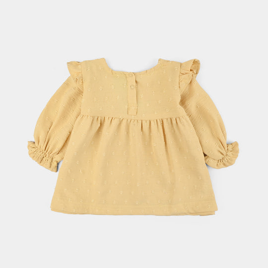 Infant Girls Cotton Jacquard 2 Pc Suit-Bloom Hues-Yellow