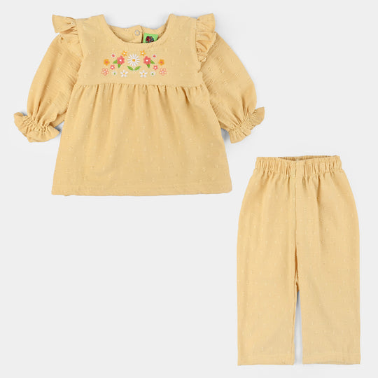 Infant Girls Cotton Jacquard 2 Pc Suit-Bloom Hues-Yellow