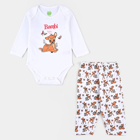 Infant Girls Cotton Interlock Bambi 4 Piece Set- WHITE