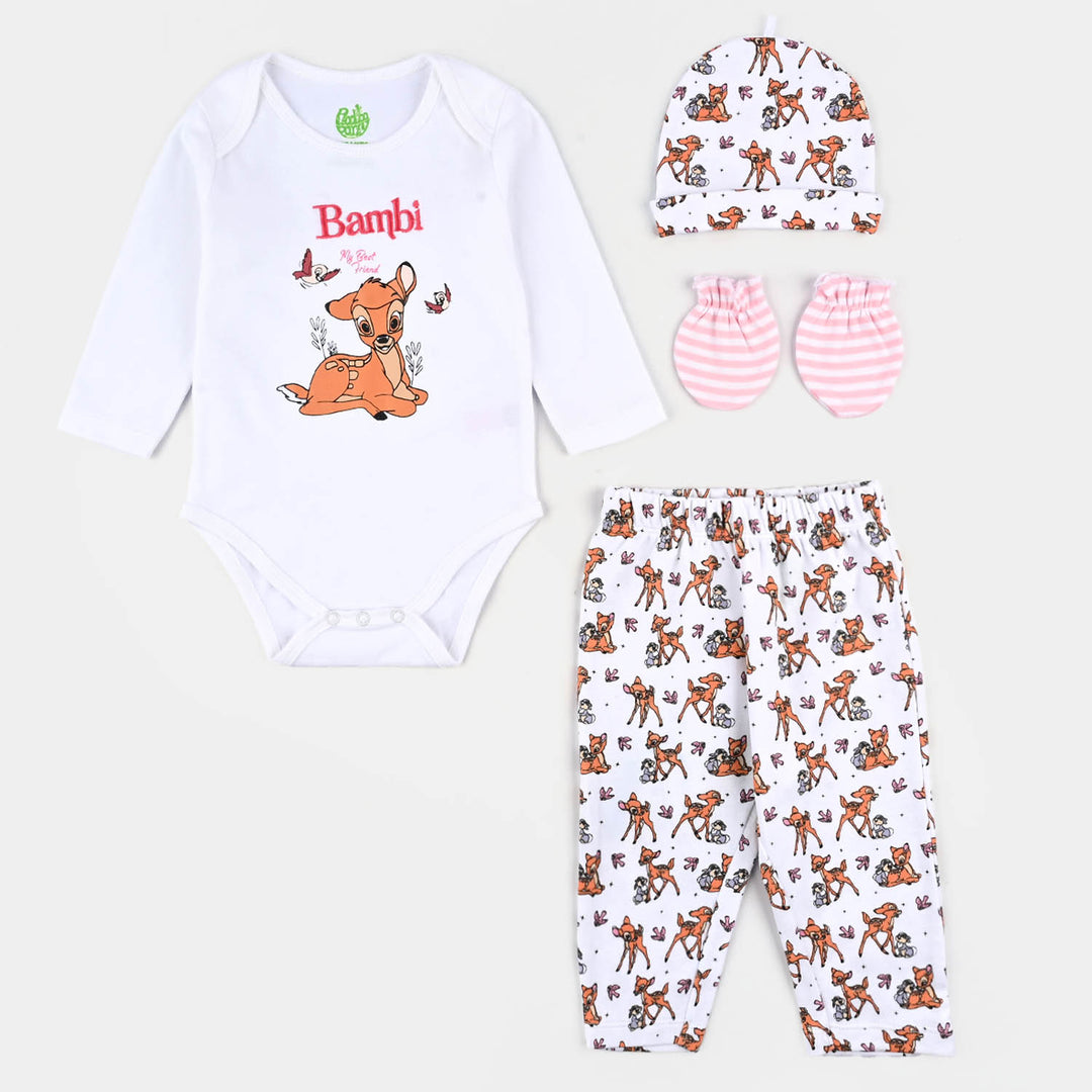 Infant Girls Cotton Interlock Bambi 4 Piece Set- WHITE