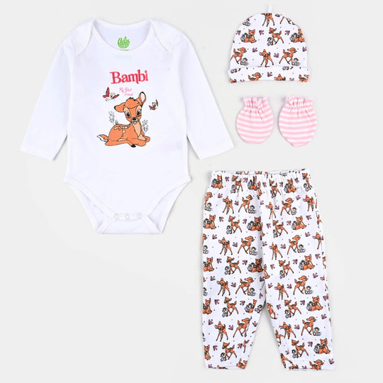 Infant Girls Cotton Interlock Bambi 4 Piece Set- WHITE