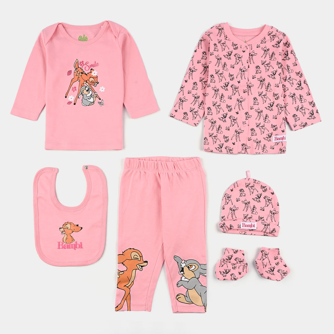 Infant Girls Cotton Interlock Bambi 6 Piece Set - Pink