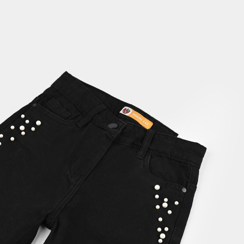 Girls Denim Stretch Straight fit-Pants-BLACK