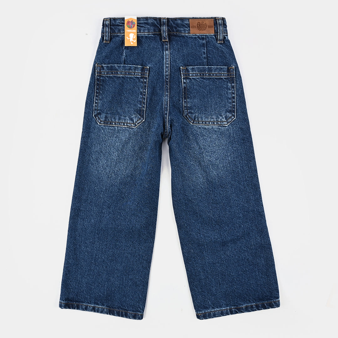 Girls Denim Stretch Pants Embroidered Star - Dark Blue