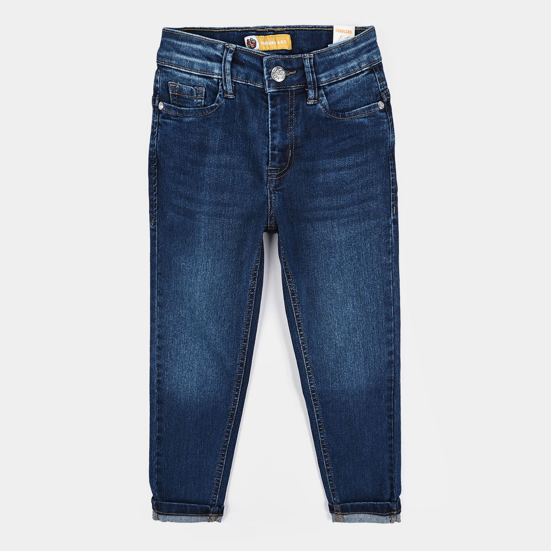Boys Denim Stretch Pant Folded Hem 2 - DARK BLUE