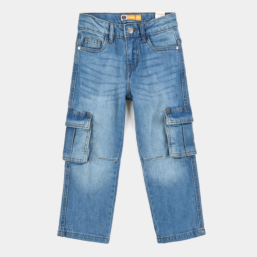 Boys Denim Stretch Pant Cargo Style - Mid Blue