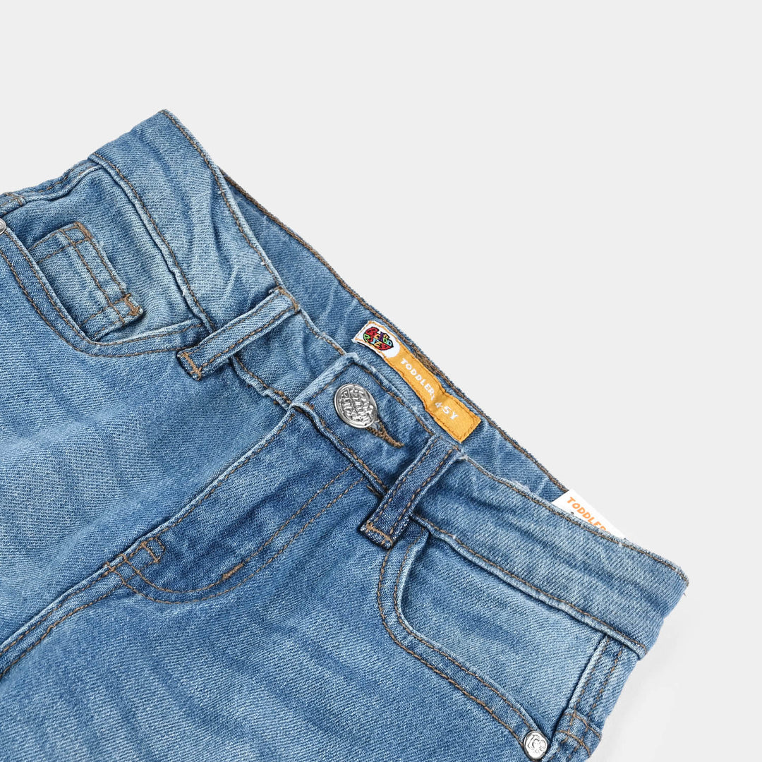 Boys Denim Stretch Pant Cargo Style - Mid Blue