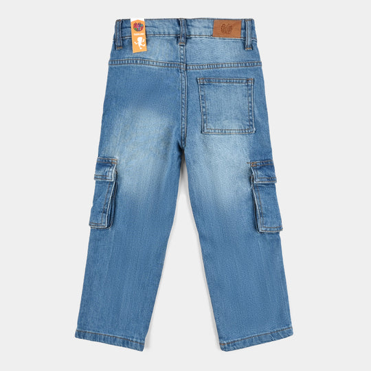 Boys Denim Stretch Pant Cargo Style - Mid Blue