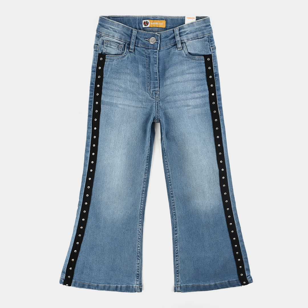 Girls Denim Stretch Pant Side Tape-DARK BLUE