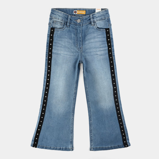 Girls Denim Stretch Pant Side Tape-DARK BLUE