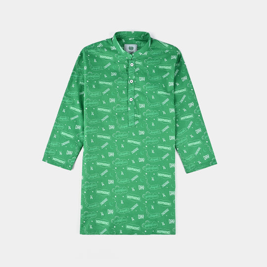 Boys Cotton Poplin Printed Kurta (Sitara)-GREEN