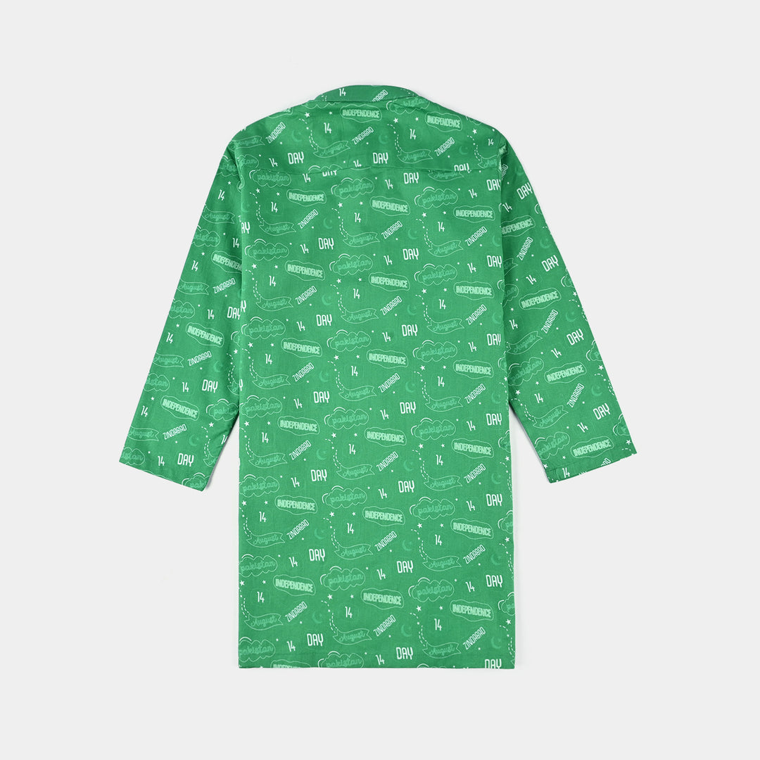 Boys Cotton Poplin Printed Kurta (Sitara)-GREEN
