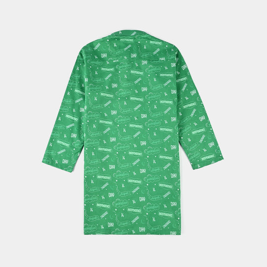 Boys Cotton Poplin Printed Kurta (Sitara)-GREEN