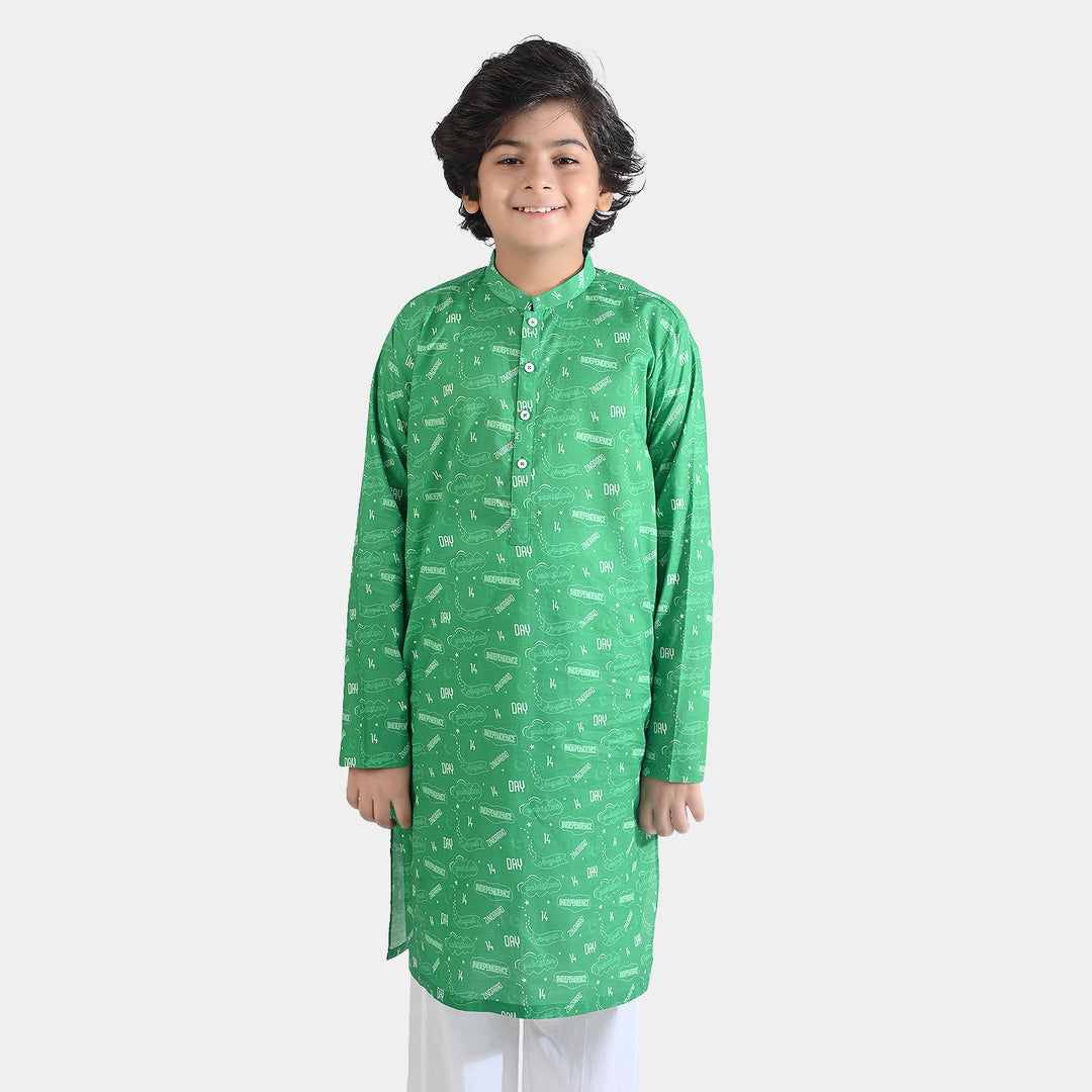 Boys Cotton Poplin Printed Kurta (Sitara)-GREEN
