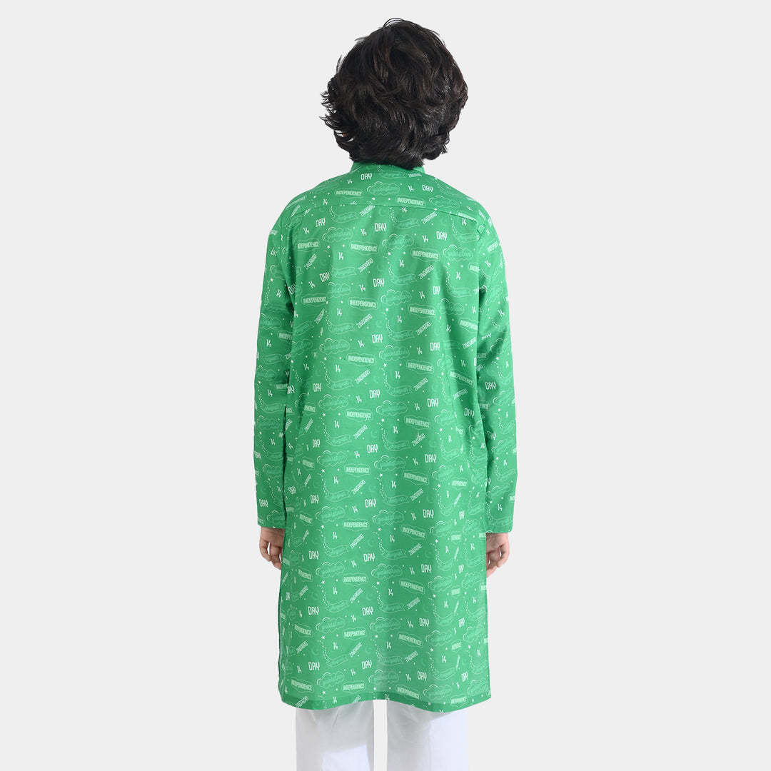 Boys Cotton Poplin Printed Kurta (Sitara)-GREEN