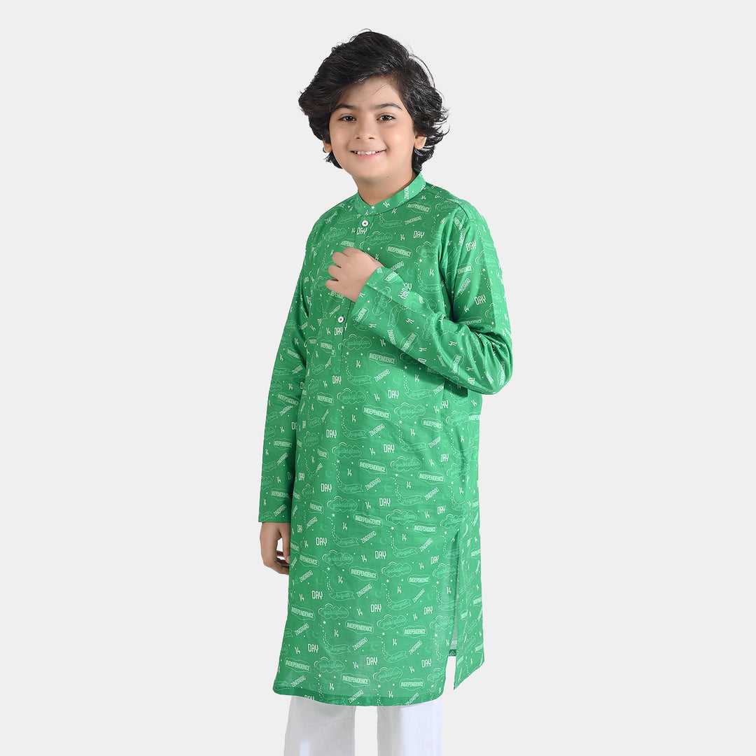 Boys Cotton Poplin Printed Kurta (Sitara)-GREEN