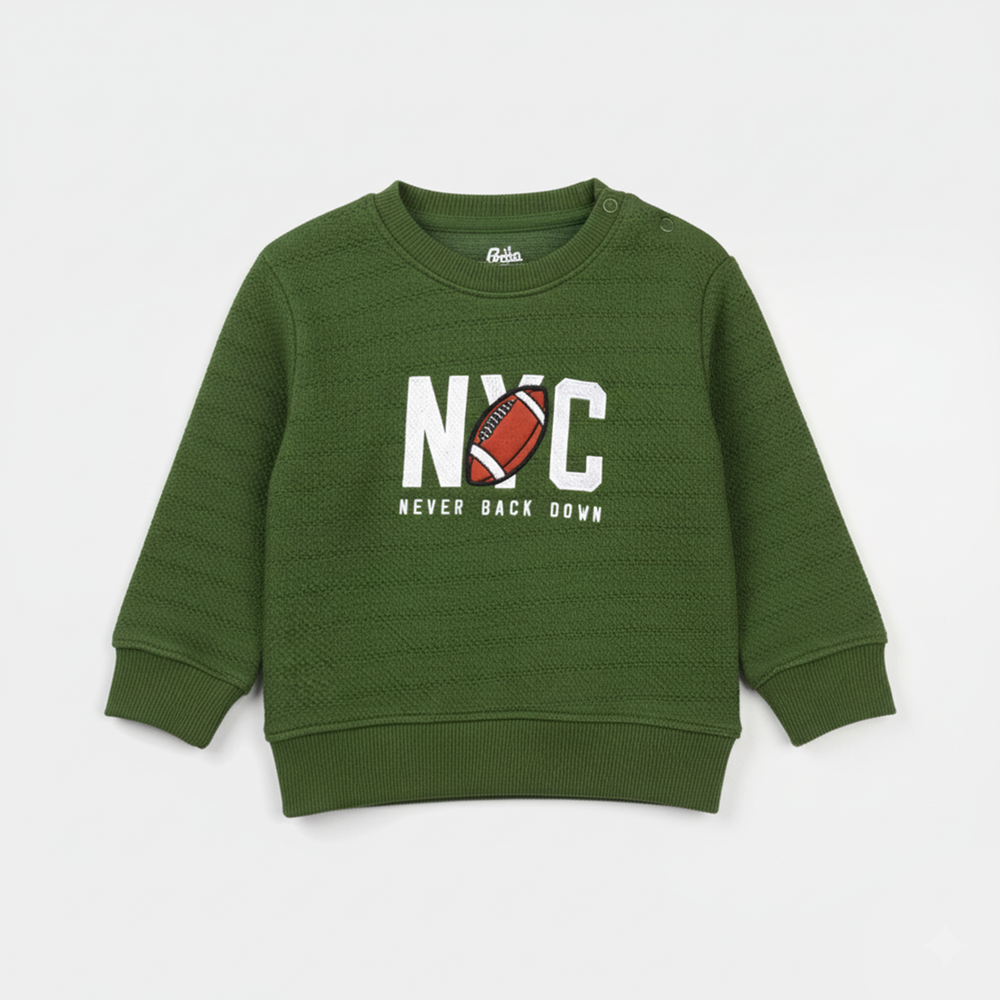 Infant Boys jacquard Sweatshirt (NYC) - Olive Green