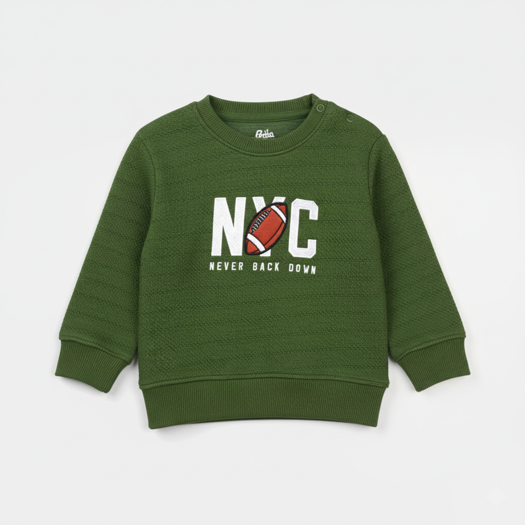 Infant Boys jacquard Sweatshirt (NYC) - Olive Green