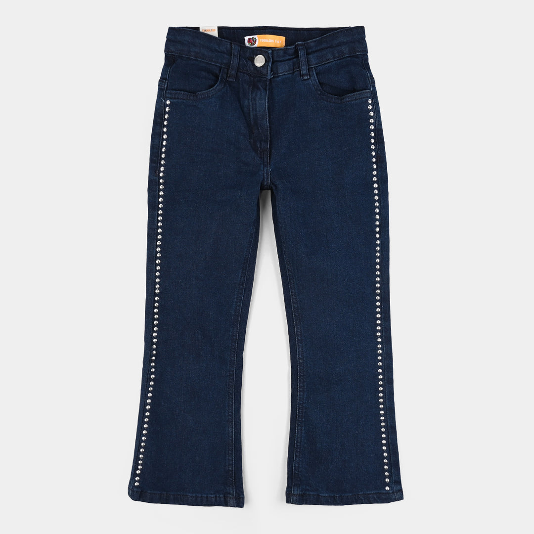 Girls Denim Stretch Pant Bootcut Pants-DARK BLUE